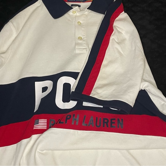 Polo Ralph Lauren Mens Size Large Mesh Polo Shirt US Flag Big Pony Logo Gray - Picture 8 of 9